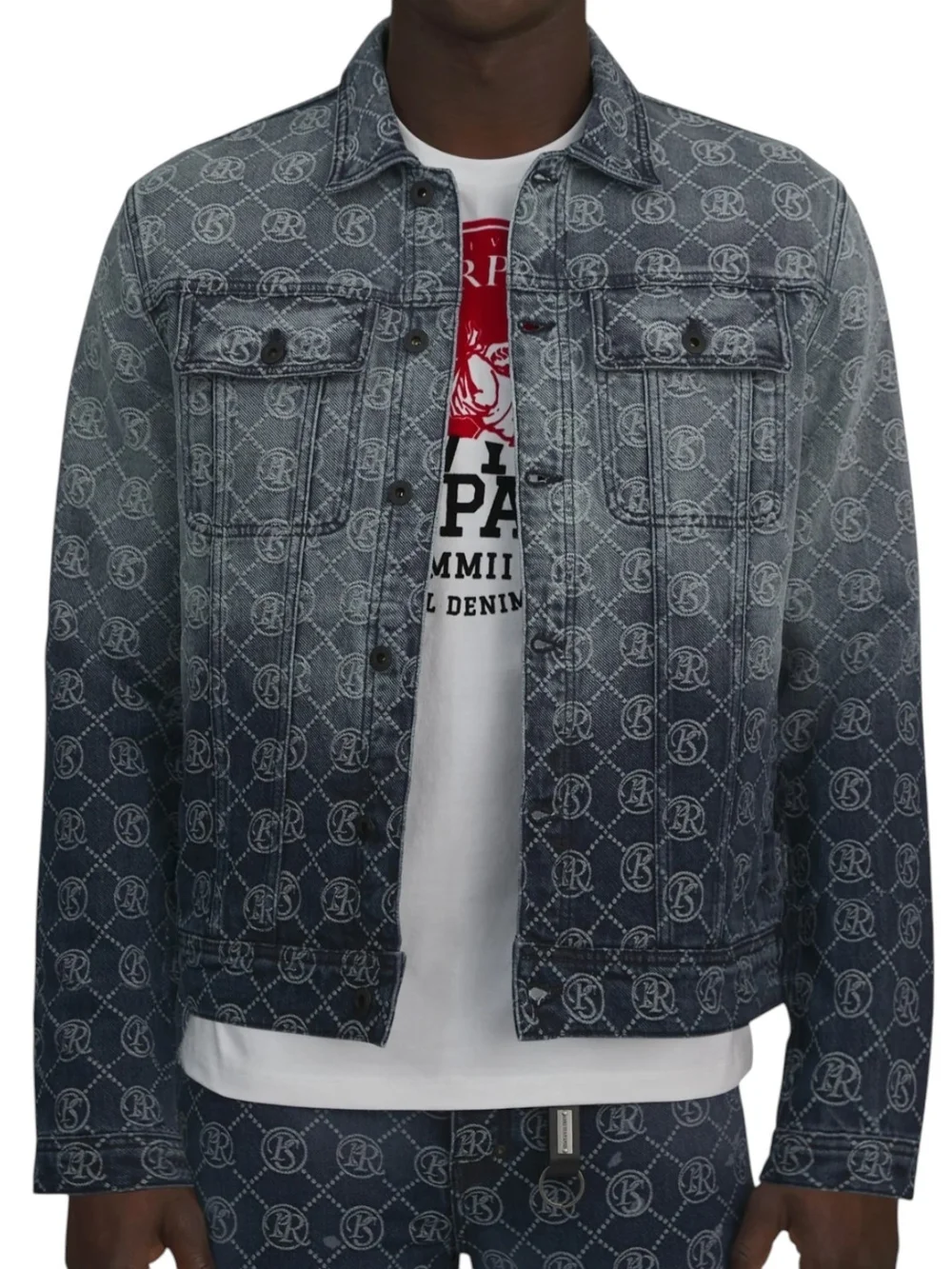 PRPS Purgatory Logo Denim Trucker Jacket XL AOP All Over Print Grunge Streetwear